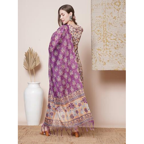 ANNI DESIGNER Women's Rayon Blend Straight Printed Kurta with Pant & Dupatta (Madhu YELLOW-VKS02_S_Yellow_Small)