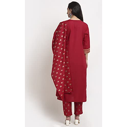 ANNI DESIGNER Women's Cotton Kurta with Pant & Dupatta (GOURI RED X-Large)
