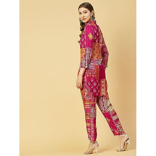 ANNI DESIGNER Women's Cotton Blend Straight Floral Printed Co-Ord Set (ABC Cod Pink_S_Pink_Small)