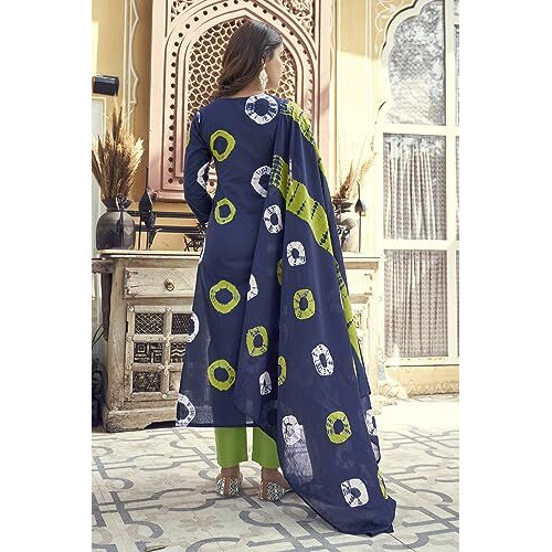ANNI DESIGNER Women's Rayon Blend Straight Printed Kurta with Pant & Dupatta (Sumitra Blue-FNW_S_Blue_Small)