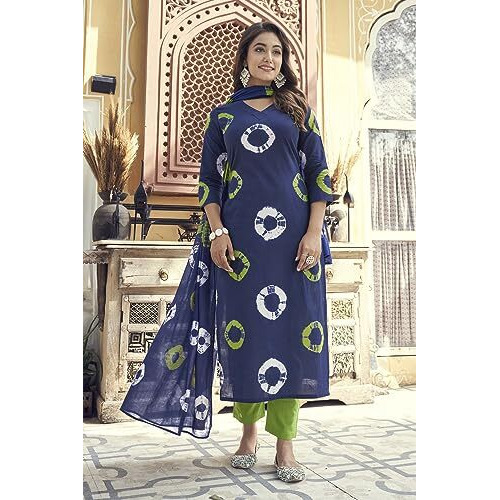 ANNI DESIGNER Women's Rayon Blend Straight Printed Kurta with Pant & Dupatta (Sumitra Blue-FNW_S_Blue_Small)