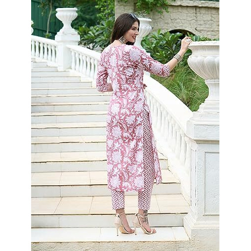 ANNI DESIGNER Women's Cotton Blend Straight Printed Kurta with Pant Set (Mansrover-Multi_M_Multi_Medium) Multicolour