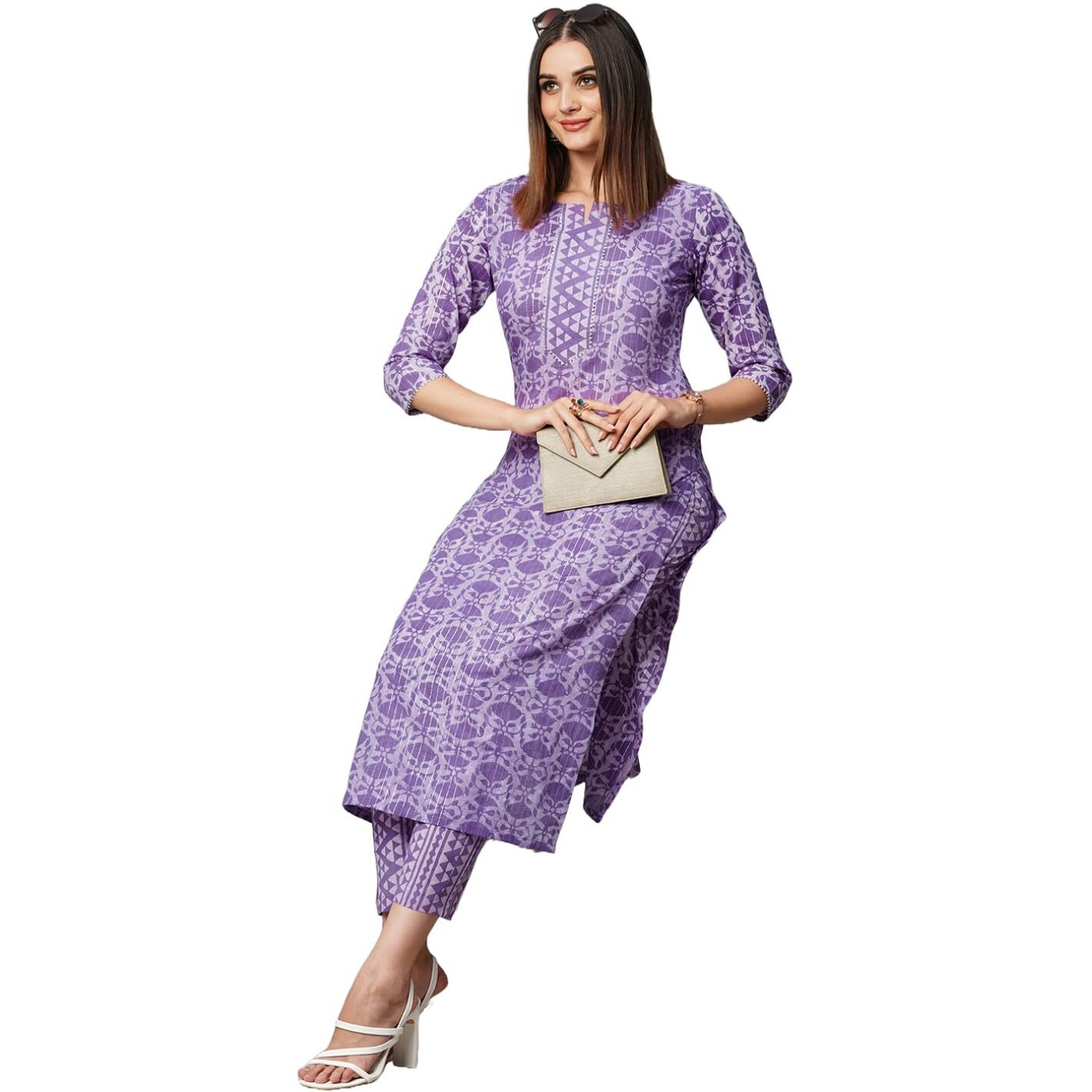 ANNI DESIGNER Women's Cotton Blend Straight Printed Kurta with Pant (Raja Blue_XL_Blue_X-Large)