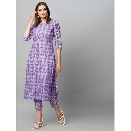 ANNI DESIGNER Women's Cotton Blend Straight Printed Kurta with Pant (Raja Blue_XL_Blue_X-Large)