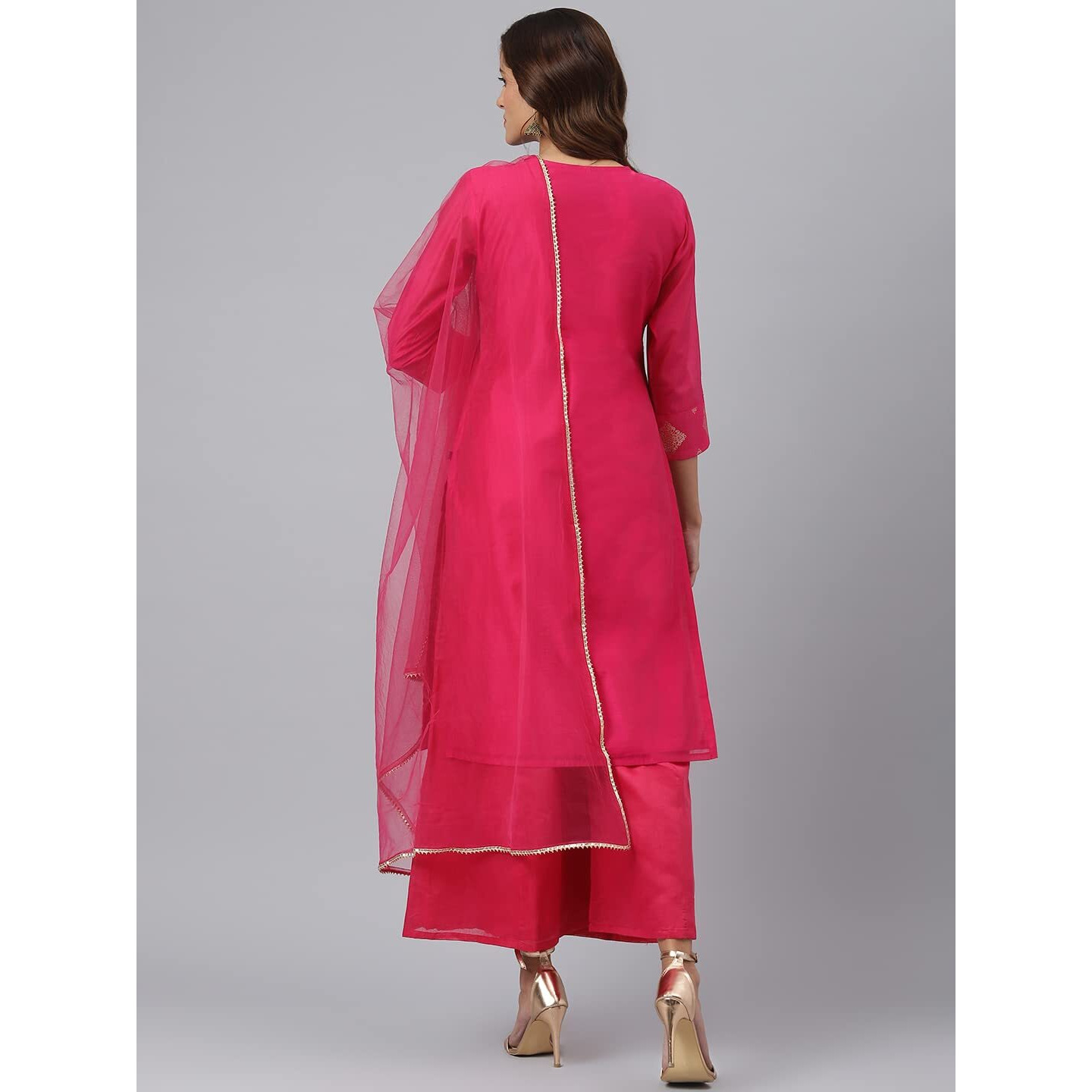 ANNI DESIGNER Women's Cotton Blend Straight Solid Kurta with Palazzo & Dupatta (with Rani_XXL_Rani_XX-Large)