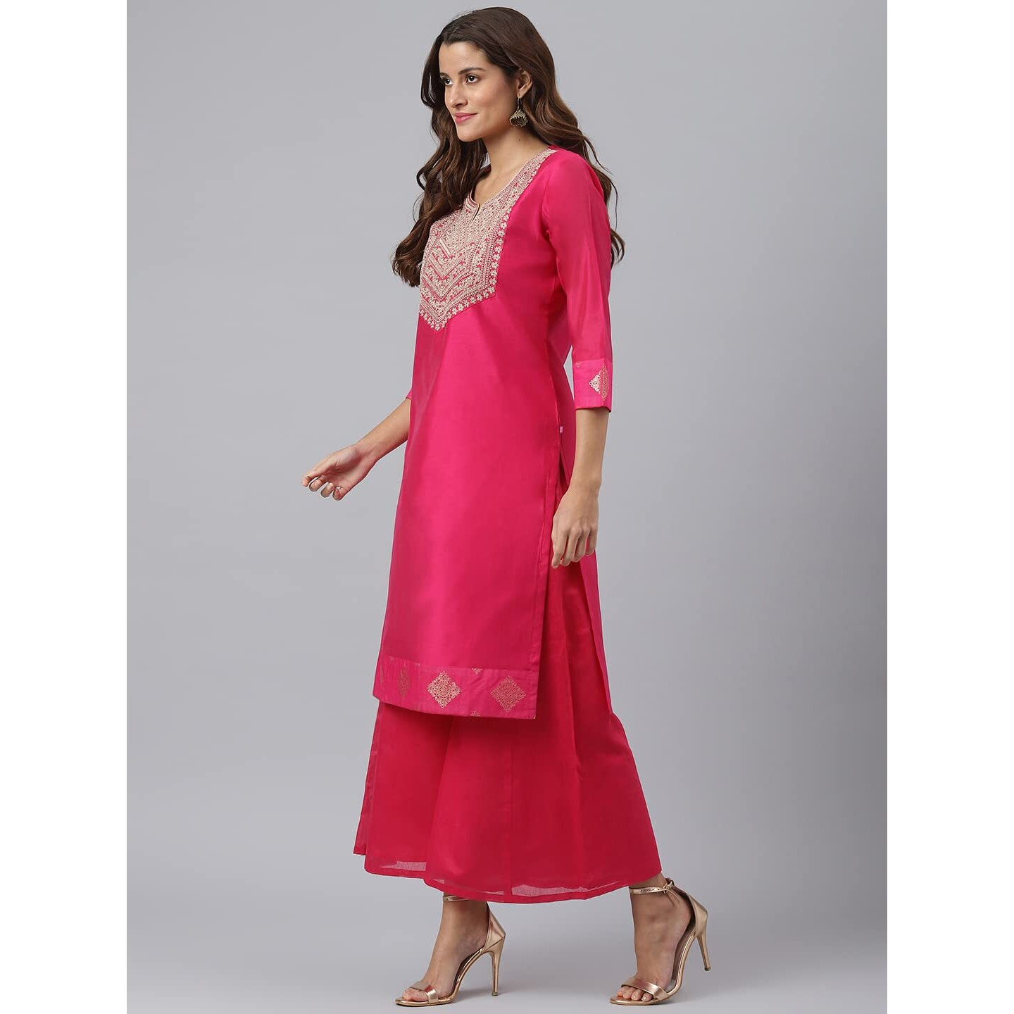 ANNI DESIGNER Women's Cotton Blend Straight Solid Kurta with Palazzo & Dupatta (with Rani_XXL_Rani_XX-Large)