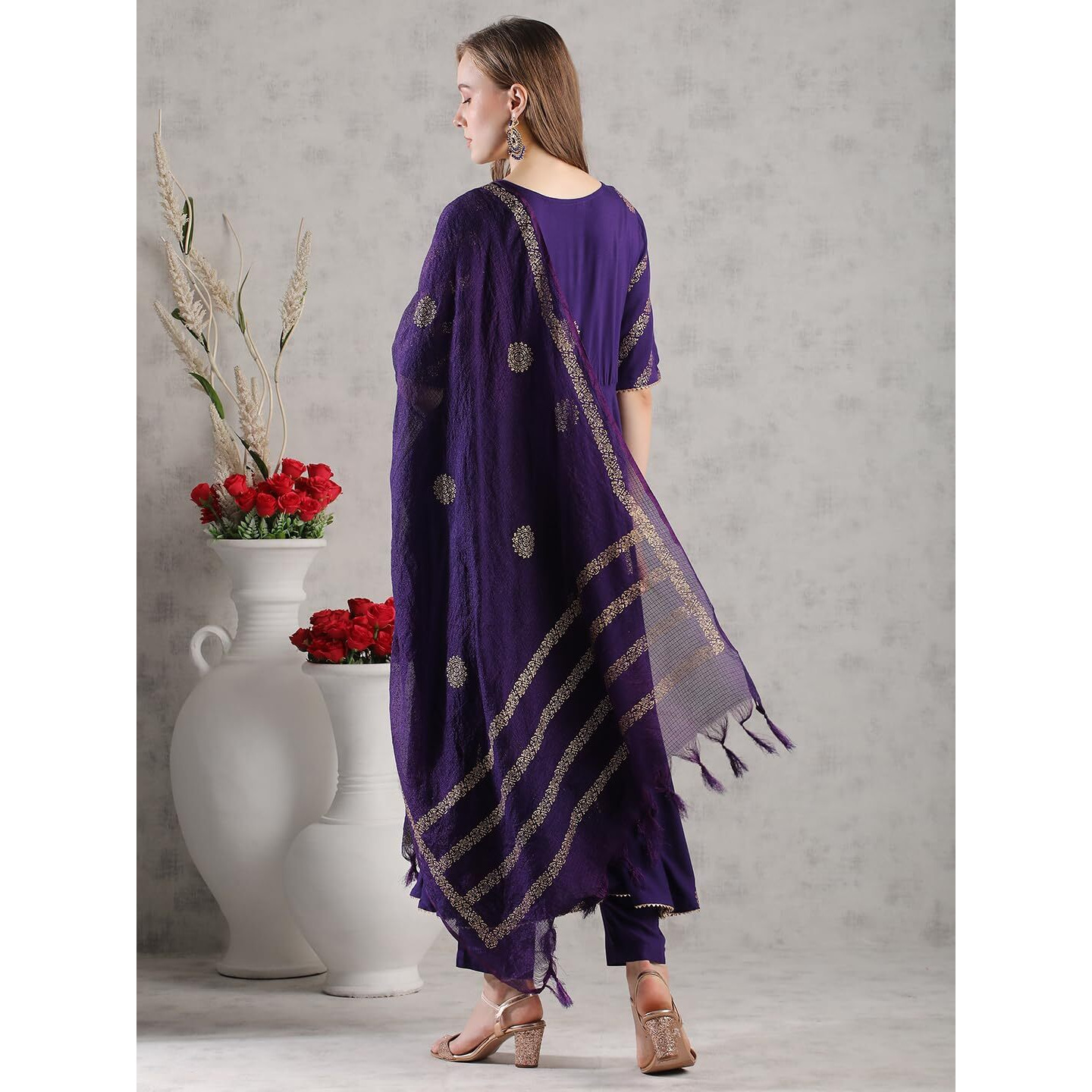 ANNI DESIGNER Women's Rayon Blend Anarkali Printed Kurta with Pant & Dupatta (Berlin BEGANI-VKS05_S_Begani_Small)