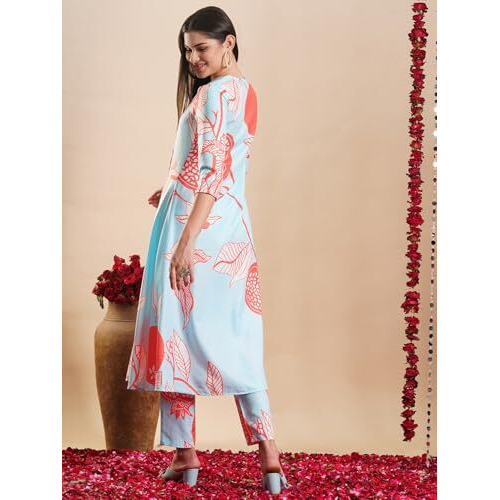 ANNI DESIGNER Women's Rayon Blend Anarkali Printed Kurta with Pant (Santra Orange-VKS05_L_Orange_Large)