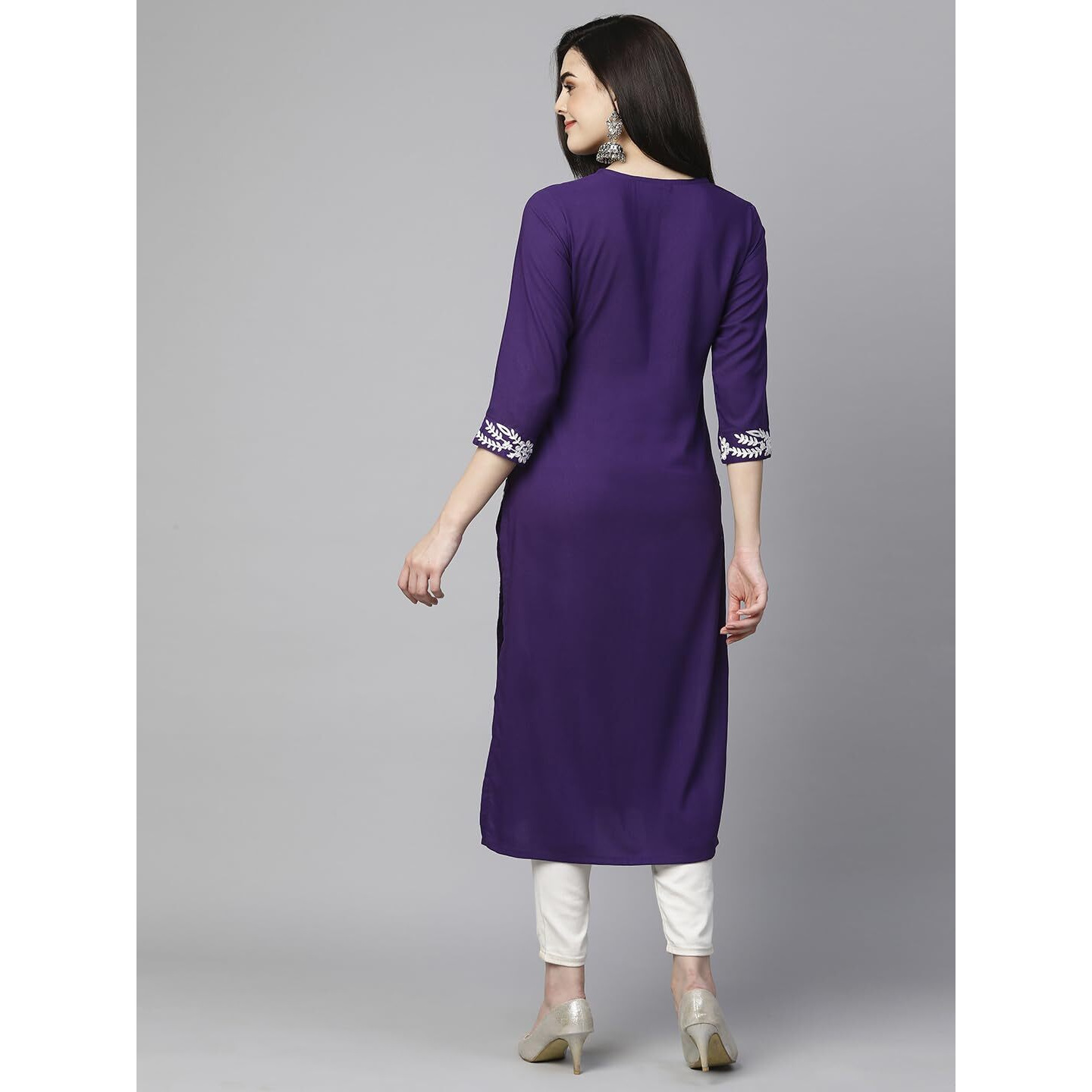 ANNI DESIGNER Women's Cotton Blend Chikankari Embroidered Straight Kurta (Roomali Purple-VGT_S_Purple_Small)
