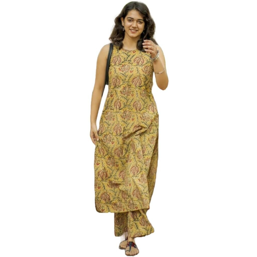 ANNI DESIGNER Women's Rayon Blend Straight Printed Kurta with Palazzo (CUBU Yellow_XXL_Yellow_XX-Large)