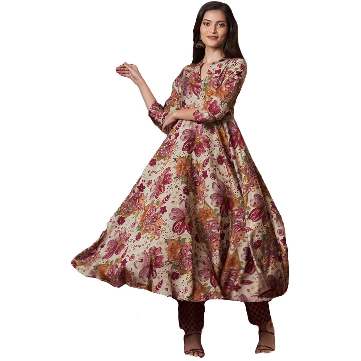 ANNI DESIGNER Women's Rayon Blend Straight Printed Kurta with Pant (VEDHAM Multi_S_Multi_Small) Multicolour