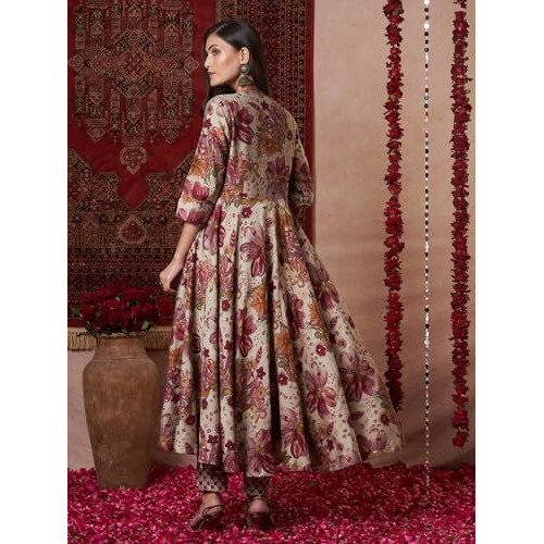 ANNI DESIGNER Women's Rayon Blend Straight Printed Kurta with Pant (VEDHAM Multi_S_Multi_Small) Multicolour