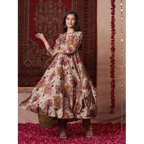 ANNI DESIGNER Women's Rayon Blend Straight Printed Kurta with Pant (VEDHAM Multi_S_Multi_Small) Multicolour