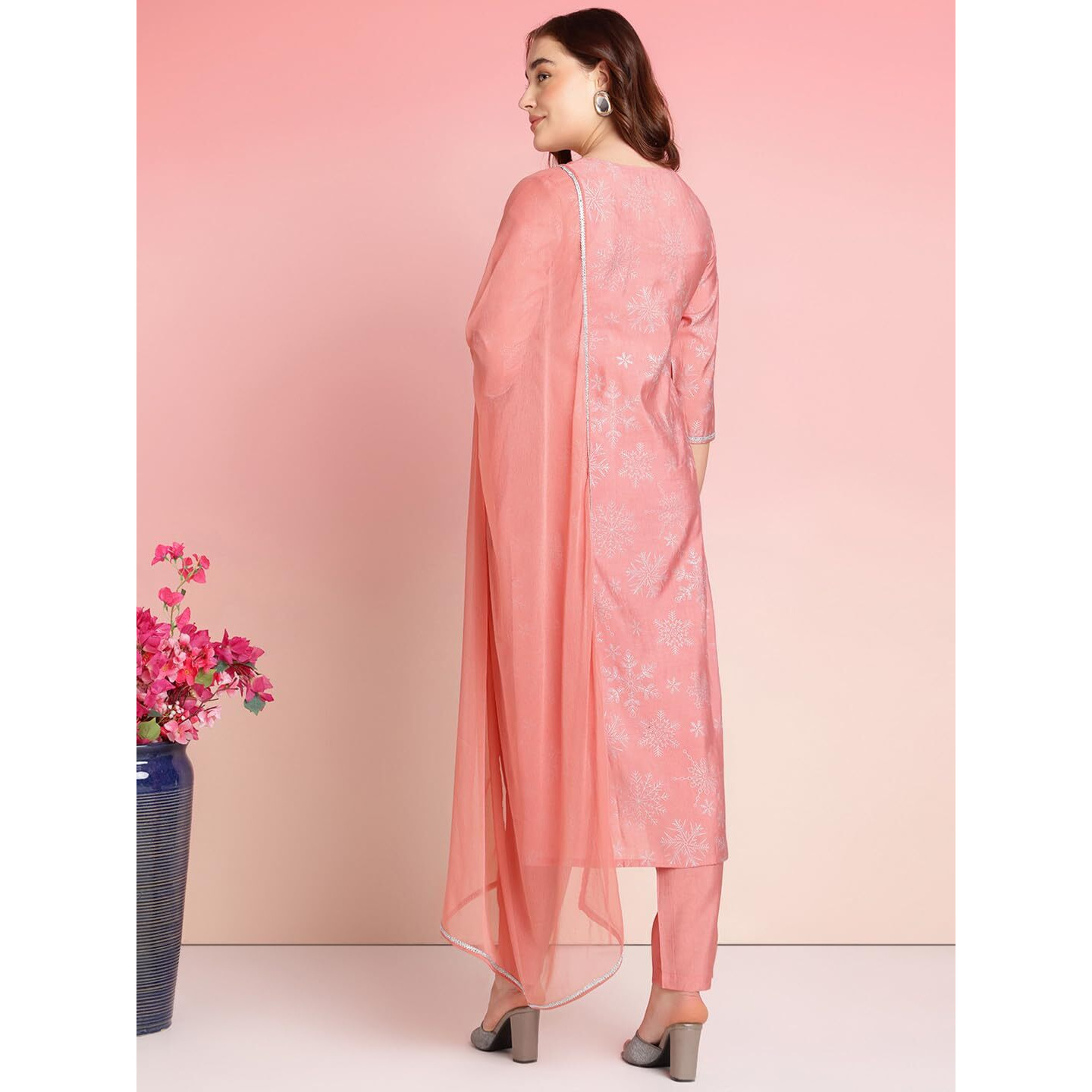 ANNI DESIGNER Women's Rayon Blend Printed Straight Kurta with Pant & Dupatta (VAYU Peach_XL_Peach_X-Large)
