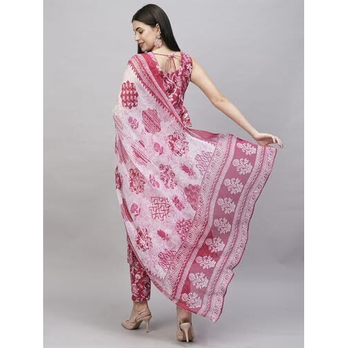 ANNI DESIGNER Women's Rayon Blend Straight Printed Kurta with Pant & Dupatta (Ball-Pink-RMS_XL_Pink_X-Large)