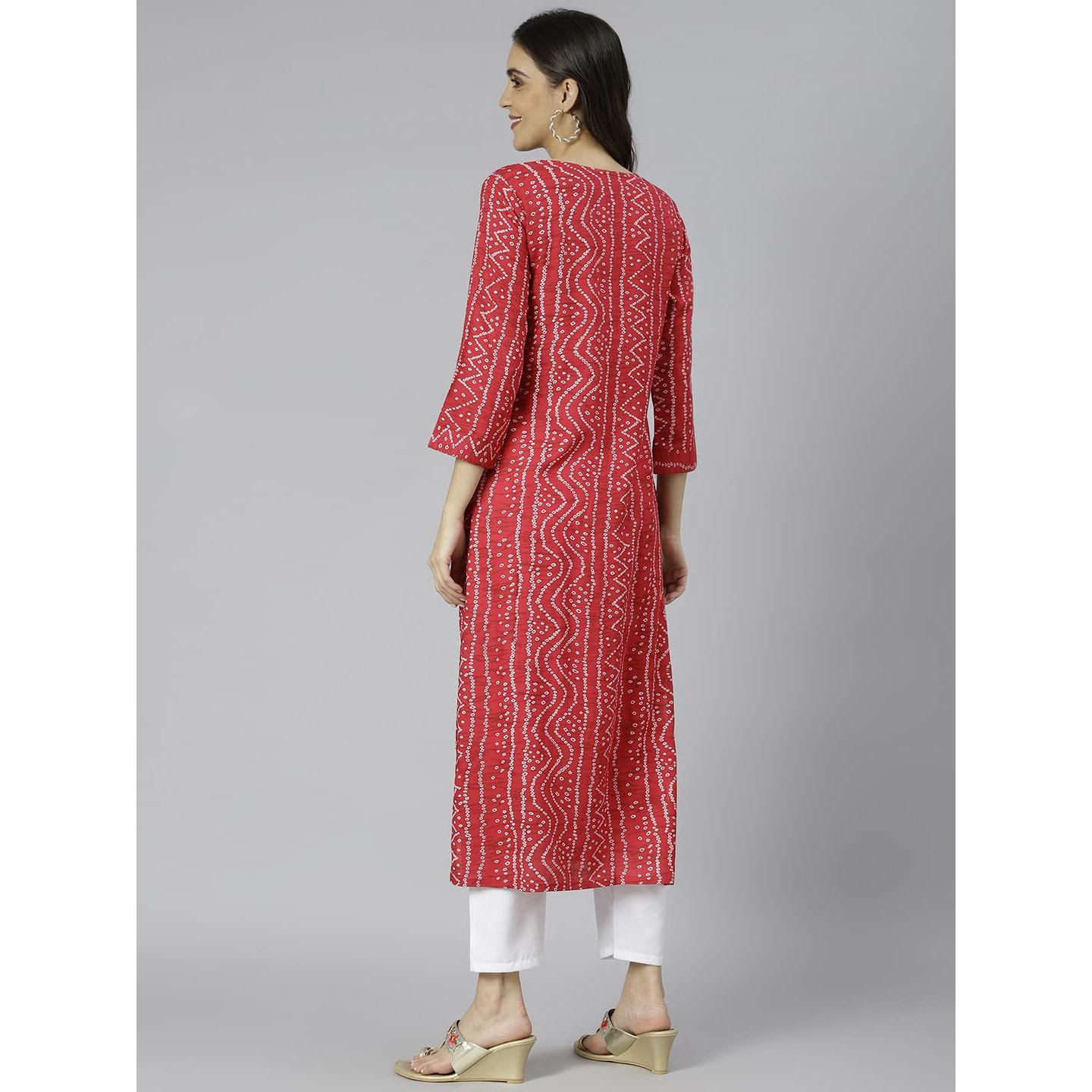 ANNI DESIGNER Women's Cotton Blend Straight Printed Kurta (Bandhani AMD Red_S_Red_Small)