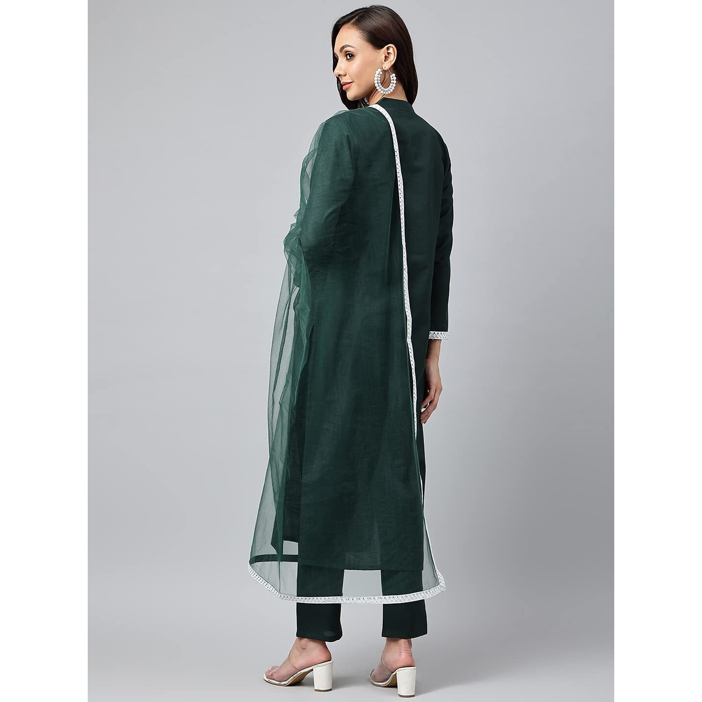 ANNI DESIGNER Women's Cotton Blend Straight Embroidered Kurta with Pant & Dupatta (Jagtara Green_XL_Green_X-Large)