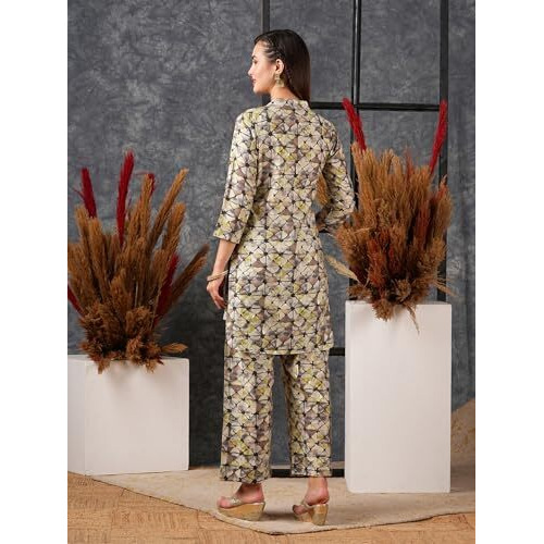 ANNI DESIGNER Women's Cotton Blend Printed Ethnic Co-ord Set (AYS Grey-NW_M_Grey_Medium)