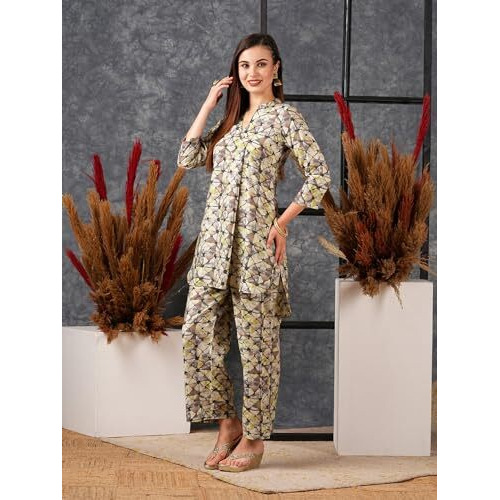 ANNI DESIGNER Women's Cotton Blend Printed Ethnic Co-ord Set (AYS Grey-NW_M_Grey_Medium)