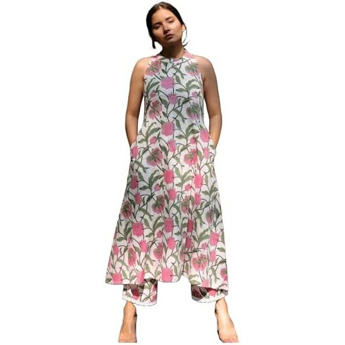 ANNI DESIGNER Women's Rayon Blend Straight Block Printed Kurta with Pant (GULBAGH Multi_XXL_White_XX-Large)