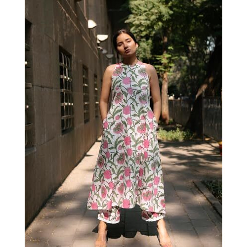 ANNI DESIGNER Women's Rayon Blend Straight Block Printed Kurta with Pant (GULBAGH Multi_XXL_White_XX-Large)