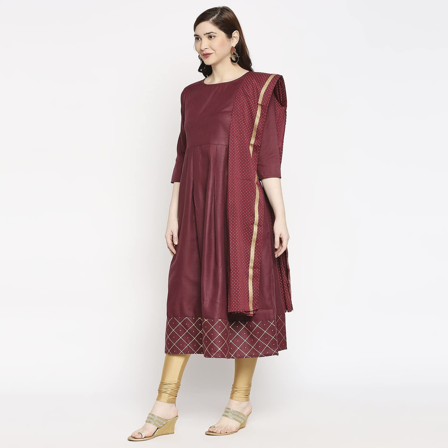 ANNI DESIGNER Women's Rayon Anarkali Kurta with Pant & Dupatta (KUMT Maroon_GSK_XXL_Maroon_XX-Large)