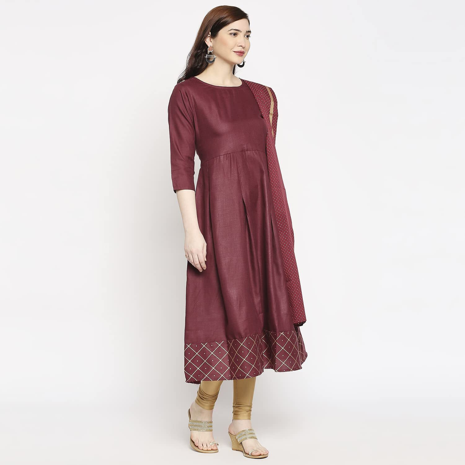 ANNI DESIGNER Women's Rayon Anarkali Kurta with Pant & Dupatta (KUMT Maroon_GSK_XXL_Maroon_XX-Large)