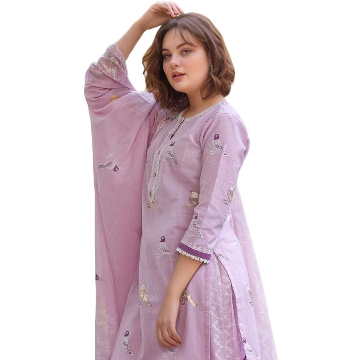 ANNI DESIGNER Women's Rayon Blend Hand Block Printed Straight Kurta with Pant & Dupatta (RAGSRI-Purple-NW_S_Purple_Small)