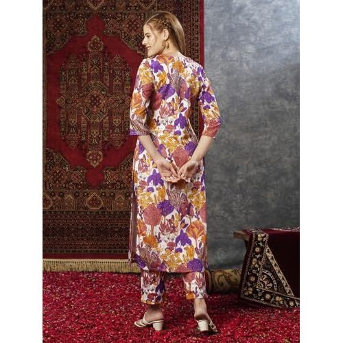 ANNI DESIGNER Women's Cotton Blend Straight Printed Kurta with Pant (Samlok Begani_XL_Begani_X-Large)