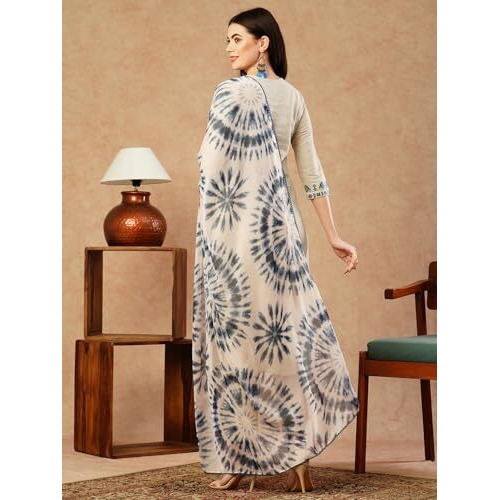ANNI DESIGNER Women's Cotton Blend Straight Embroidered Kurta with Pant & Dupatta (BHAVI Blue_XL_Blue_X-Large)