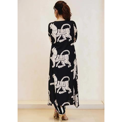 ANNI DESIGNER Women's Cotton Blend Straight Printed Kurta with Pant (Lanka-Black-NK_XL_Black_X-Large)