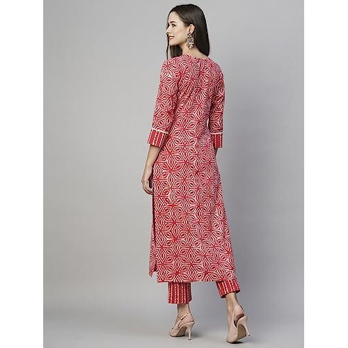 ANNI DESIGNER Women's Cotton Blend Straight Floral Printed Kurta and Pant (Kaveri Pink-SM_S_Pink_Small)
