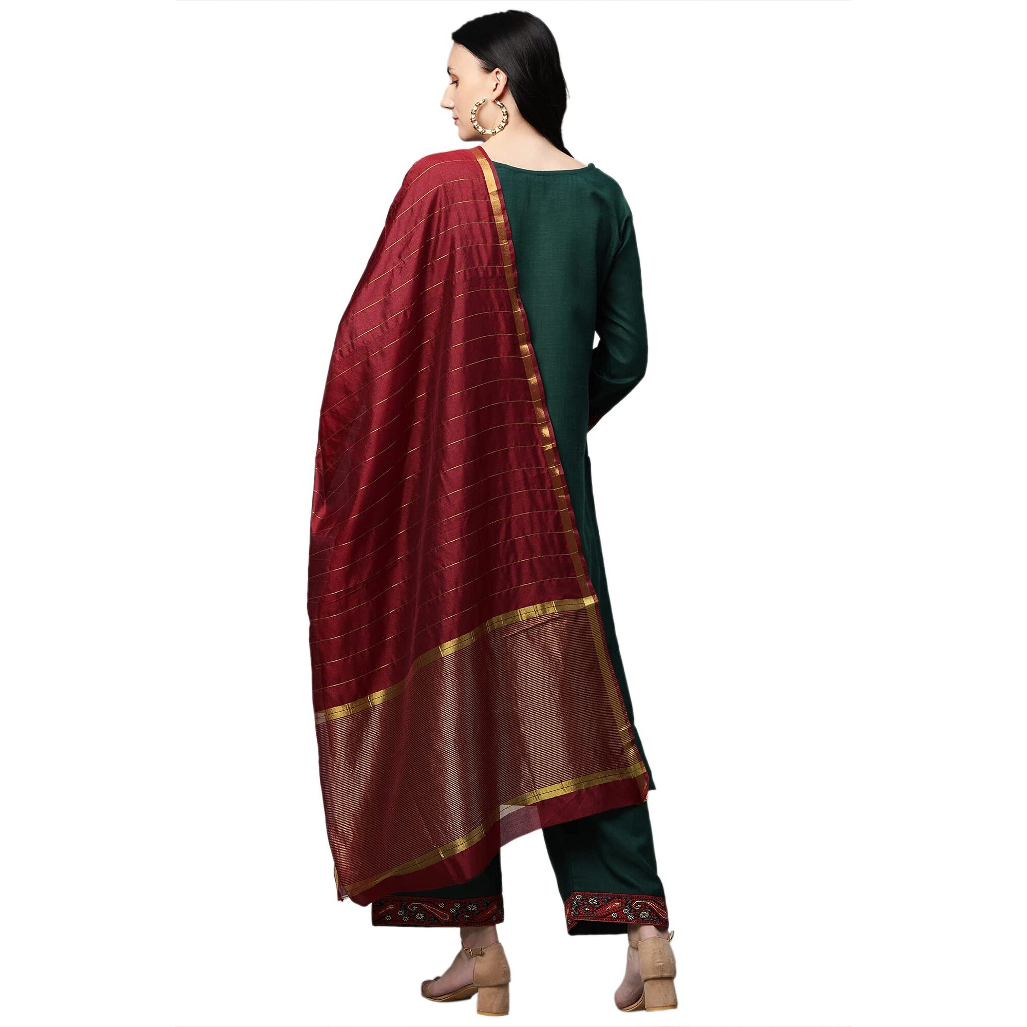 ANNI DESIGNER Women's Cotton Straight Kurta with Palazzo & Dupatta (Morning Green_L_Green_Large)