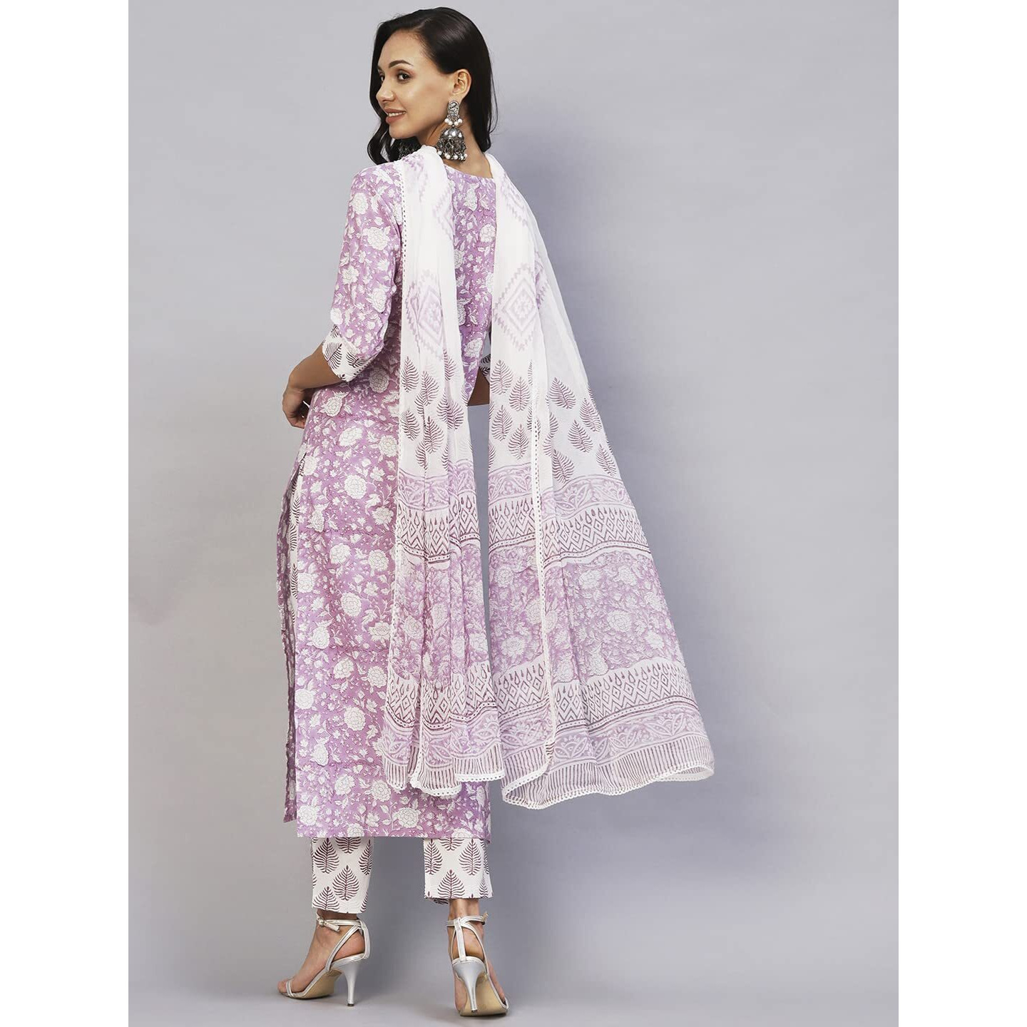 ANNI DESIGNER Women's Cotton Blend Straight Printed Kurta with Pant & Dupatta (Ratnapriya Purple-SNW_XL_Purple_X-Large)