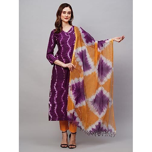 ANNI DESIGNER Women's Cotton Blend Printed Straight Kurta with Pant & Dupatta Pack of 2 (Combo-Mukhi Pink-Mayavi Red_S_Multi_Small)