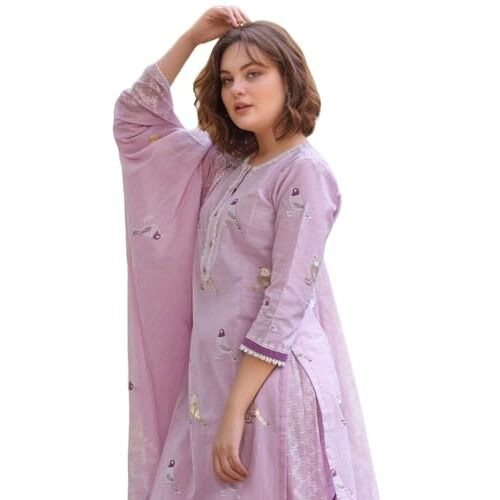 ANNI DESIGNER Women's Rayon Blend Hand Block Printed Straight Kurta with Pant & Dupatta (RAGSRI-Purple-NW_4XL_Purple_XXXX-Large)