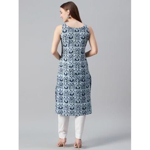 ANNI DESIGNER Women's Rayon Blend Straight Printed Kurta (CCD Blue_S_Blue_Small)
