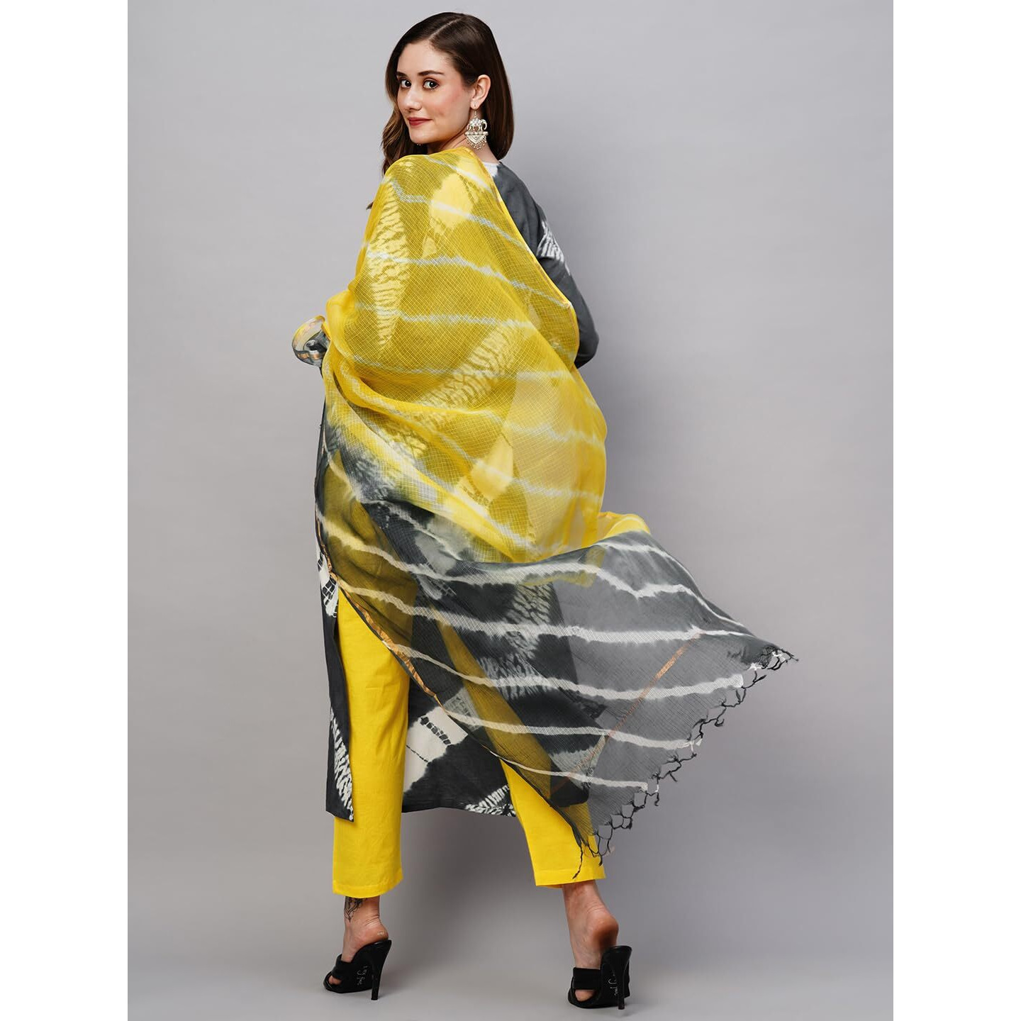 ANNI DESIGNER Women's Cotton Blend Straight Printed Kurta with Pant & Dupatta (Bali Grey-NW_S_Grey_Small)