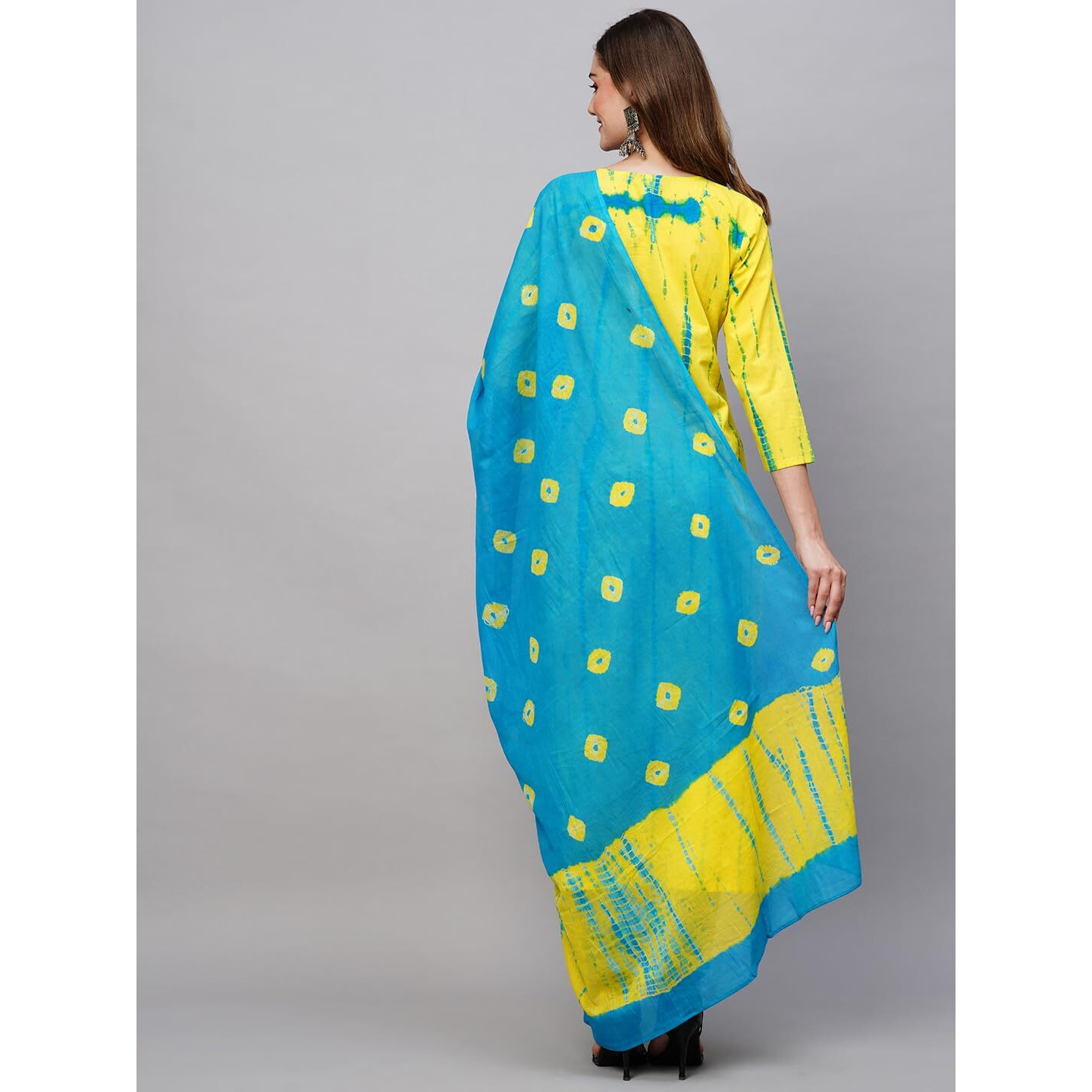ANNI DESIGNER Women's Cotton Blend Straight Printed Kurta with Pant & Dupatta (Kayke Yellow-NW_S_Yellow_Small)