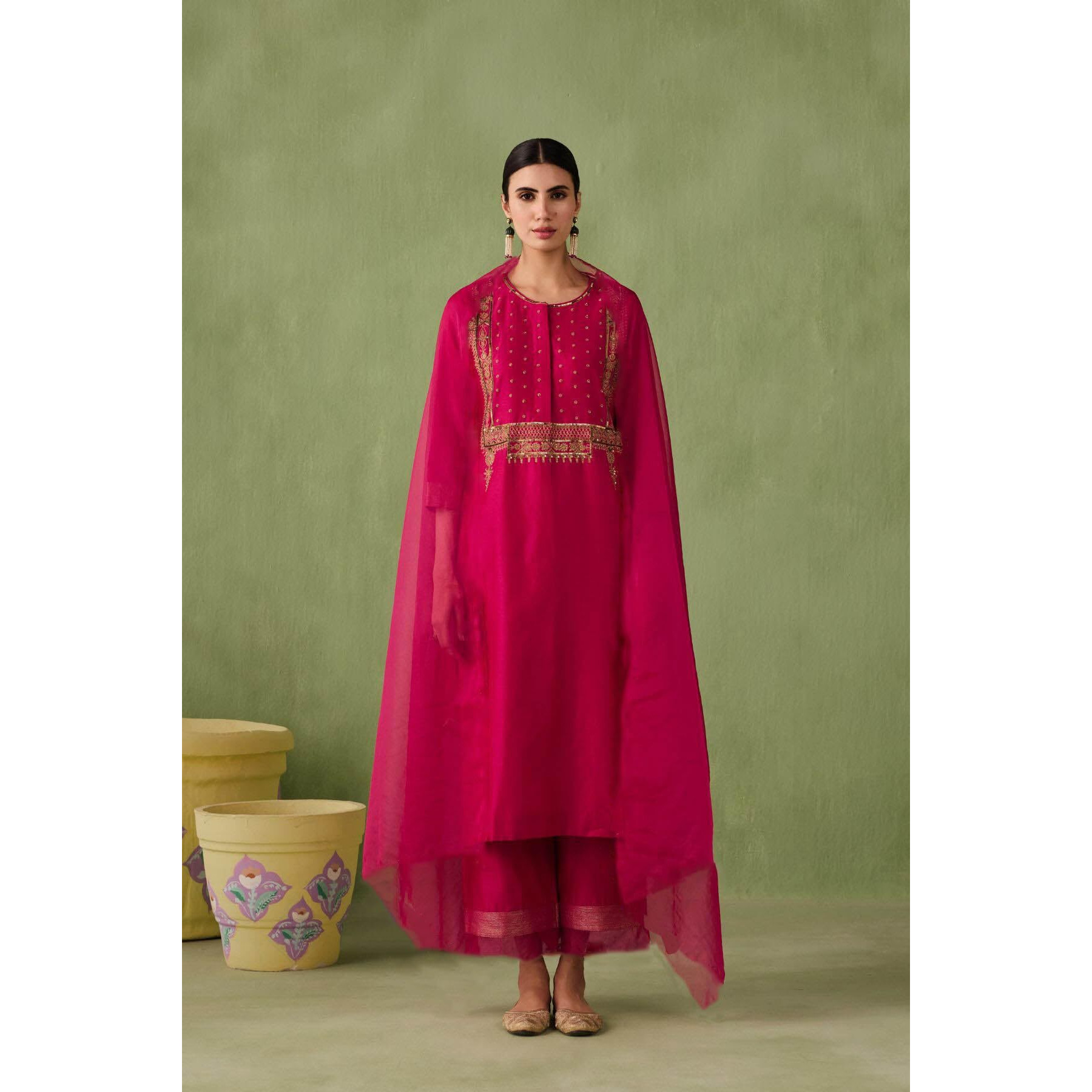 ANNI DESIGNER Women's Rayon Blend Embroidered Straight Kurta with Pant & Dupatta (Pipariya Pink_XL_Pink_X-Large)