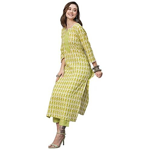 ANNI DESIGNER Women's Cotton Blend Staright Printed Kurta with Pant (Karika Green-NW_XXL_Green_XX-Large)