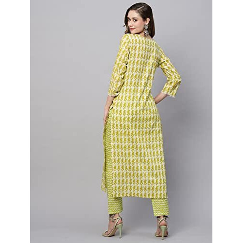 ANNI DESIGNER Women's Cotton Blend Staright Printed Kurta with Pant (Karika Green-NW_XXL_Green_XX-Large)
