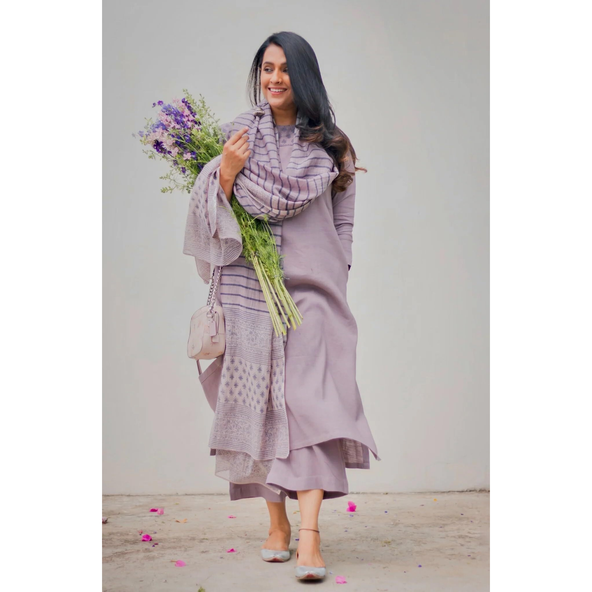 ANNI DESIGNER Women's Rayon Blend Straight Printed Kurta with Pant & Dupatta (Purika Purple_S_Purple_Small)