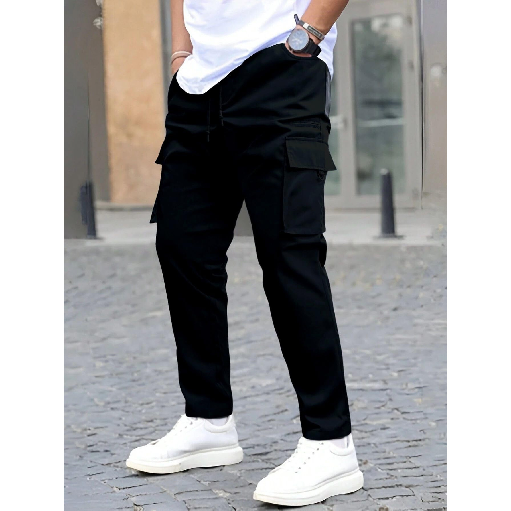 ANNI DESIGNER Men's Pure Cotton Casual Regular Fit Cargo with 4 Pockets (Kargo Navy Blue_S_Navy Blue_Small)