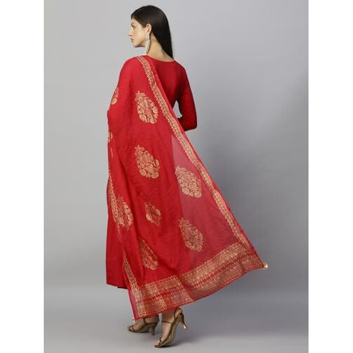 ANNI DESIGNER Women's Rayon Blend Solid Anarkali Kurta with Pant & Dupatta (Magic-RED-NW_5XL_Red_XXXXX-Large)