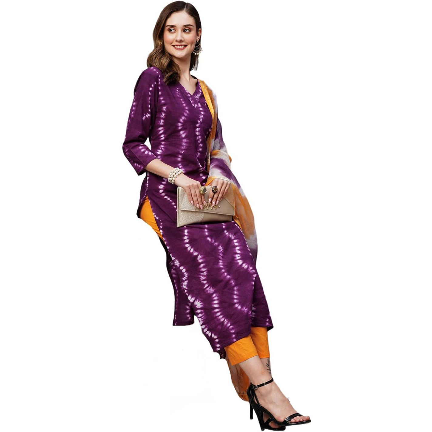ANNI DESIGNER Women's Cotton Blend Straight Printed Kurta with Pant & Dupatta (Mukhi Pink-NW_S_Pink_Small)