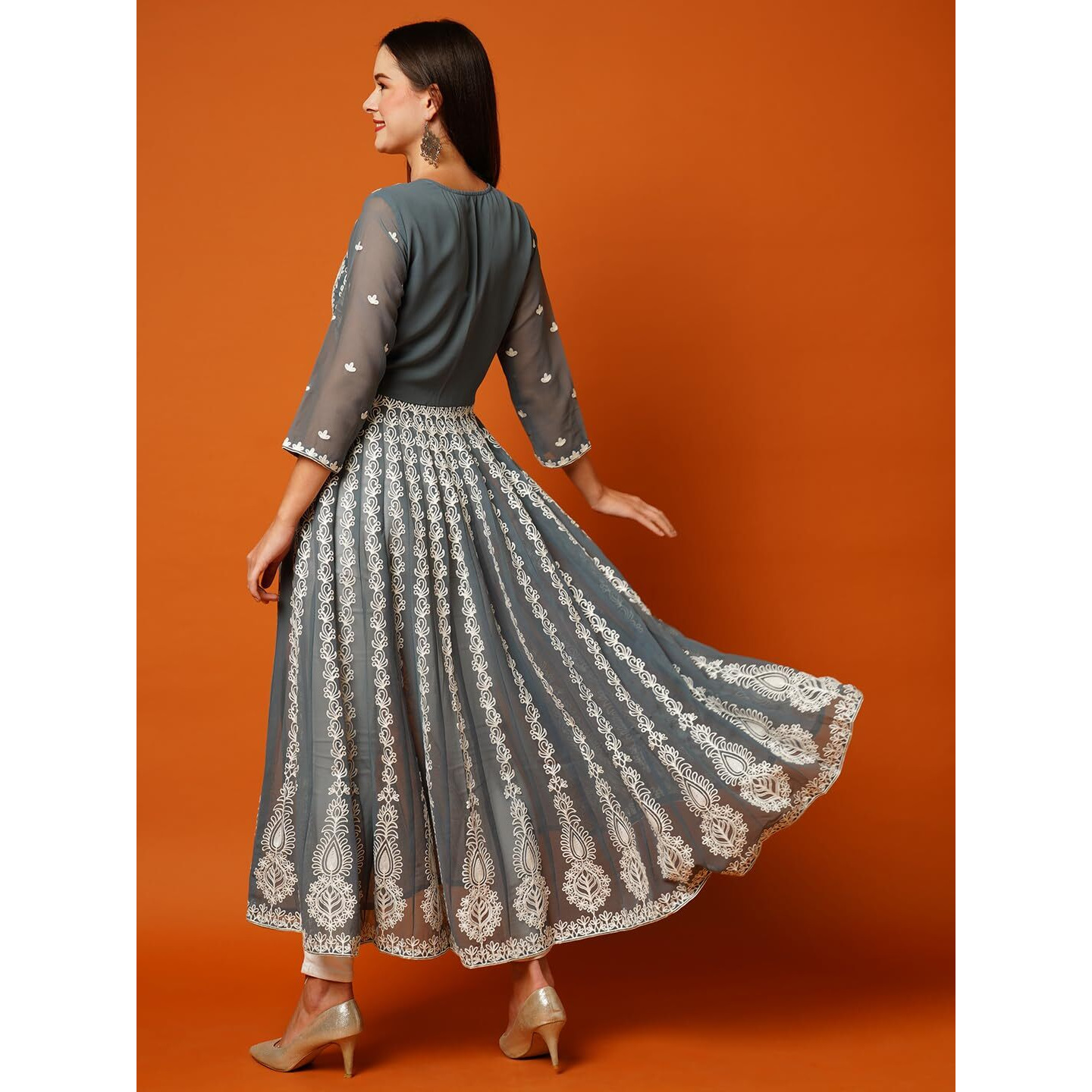 ANNI DESIGNER Women's Georgette Chikankari Embroidered Anarkali Kurti (Kari Grey-KDS_XXL_Grey_XX-Large)