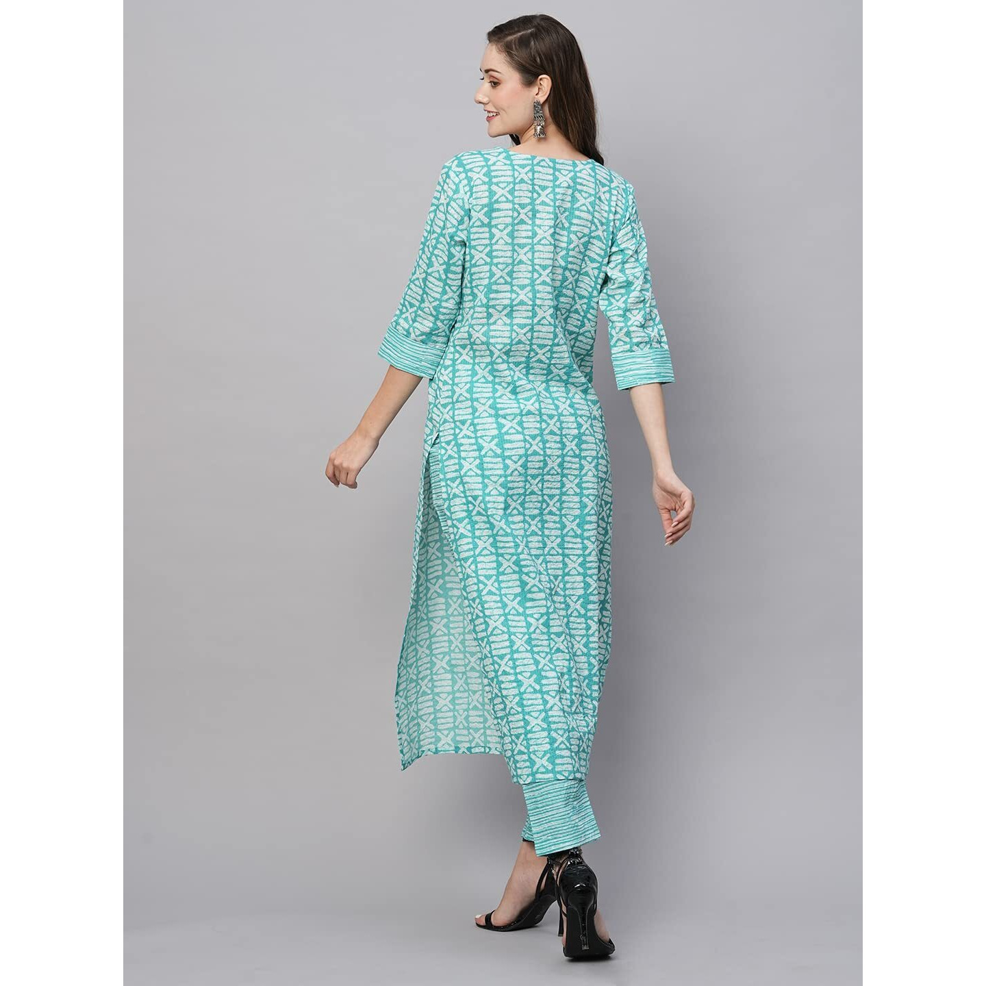 ANNI DESIGNER Women's Cotton Blend Straight Printed Kurta with Pant (Ubika Light Blue_S_Light Blue_Small)
