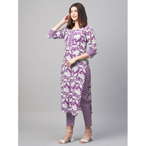 ANNI DESIGNER Women's Rayon Blend Printed Straight Kurta with Pant (Pustak Begani_XL_Begani_X-Large)