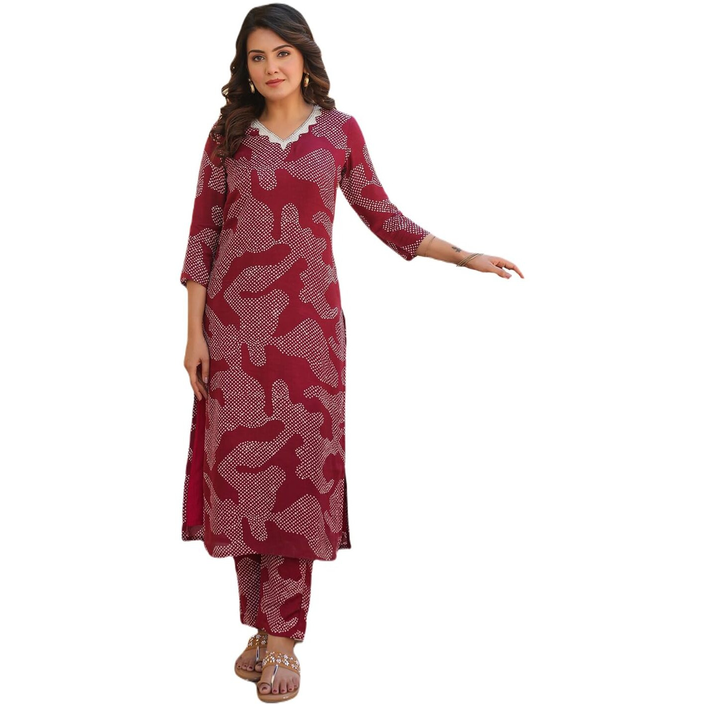 ANNI DESIGNER Women's Rayon Blend Straight Printed Kurta with Pant (Neam Maroon_XL_Maroon_X-Large)
